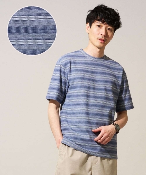a.v.v(アーヴェヴェ)の「【イージーケア/洗濯機で洗える】ワッフルランダムボーダーカットソー(Tシャツ/カットソー・メンズ・グレー/ブルー・48/46)」の7枚目の写真