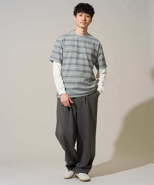 a.v.v(アーヴェヴェ)の「【イージーケア/洗濯機で洗える】ワッフルランダムボーダーカットソー(Tシャツ/カットソー・メンズ・グレー/ブルー・48/46)」の12枚目の写真