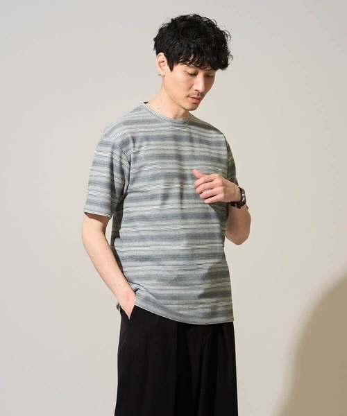 a.v.v(アーヴェヴェ)の「【イージーケア/洗濯機で洗える】ワッフルランダムボーダーカットソー(Tシャツ/カットソー・メンズ・グレー/ブルー・48/46)」の14枚目の写真