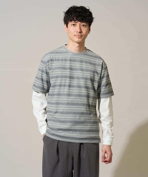 a.v.v(アーヴェヴェ)の「【イージーケア/洗濯機で洗える】ワッフルランダムボーダーカットソー(Tシャツ/カットソー・メンズ・グレー/ブルー・48/46)」の15枚目の写真