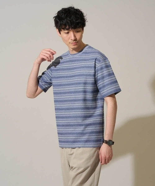 a.v.v(アーヴェヴェ)の「【イージーケア/洗濯機で洗える】ワッフルランダムボーダーカットソー(Tシャツ/カットソー・メンズ・グレー/ブルー・48/46)」の16枚目の写真