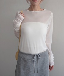 【Rashik】袖シャーリングシアートップス