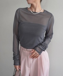 【Rashik】袖シャーリングシアートップス