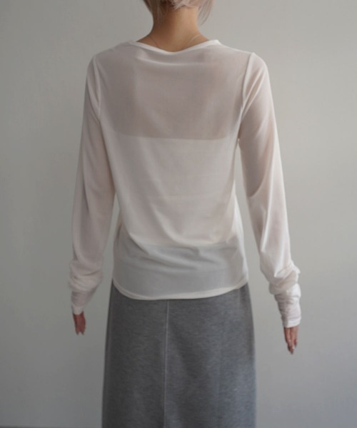 Rashik（ラシク）の「【Rashik】袖シャーリングシアートップス（Tシャツ/カットソー・レディース・ホワイト/ブラック/チャコール・FREE）」の12枚目の写真