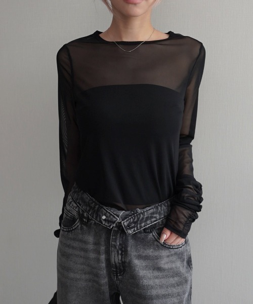 Rashik（ラシク）の「【Rashik】袖シャーリングシアートップス（Tシャツ/カットソー・レディース・ホワイト/ブラック/チャコール・FREE）」の18枚目の写真