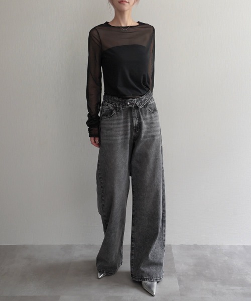 Rashik（ラシク）の「【Rashik】袖シャーリングシアートップス（Tシャツ/カットソー・レディース・ホワイト/ブラック/チャコール・FREE）」の8枚目の写真