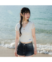 Rose Lace Slim T-shirt [Ivory]
