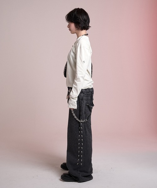 VI E DIT(ヴィエディット)の「Asym Neckline Top/アシメネックライントップ(Tシャツ/カットソー・メンズ・ブラック/アイボリー・2/1)」の5枚目の写真