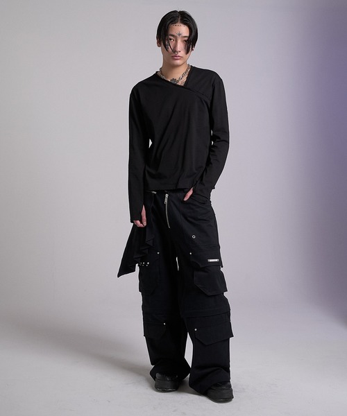 VI E DIT(ヴィエディット)の「Asym Neckline Top/アシメネックライントップ(Tシャツ/カットソー・メンズ・ブラック/アイボリー・2/1)」の16枚目の写真