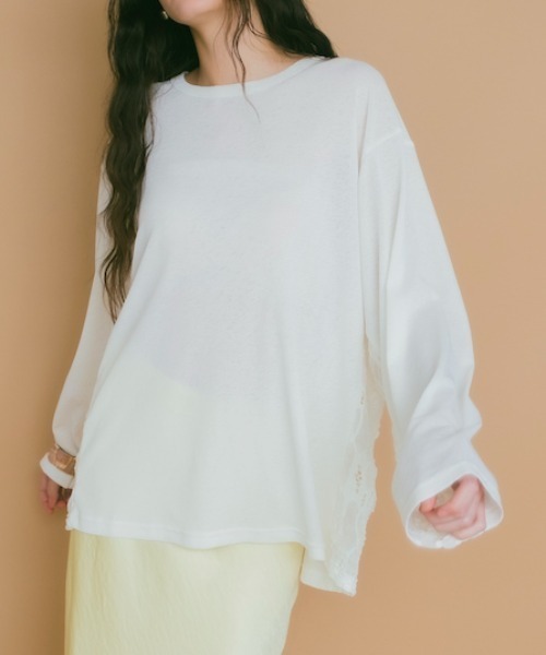 sahara(サハラ)の「Side Lace Over Top/サイドレースオーバーサイズトップス(Tシャツ/カットソー・レディース・ピンク/ブラウン/ブラック/アイボリー・FREE)」の1枚目の写真