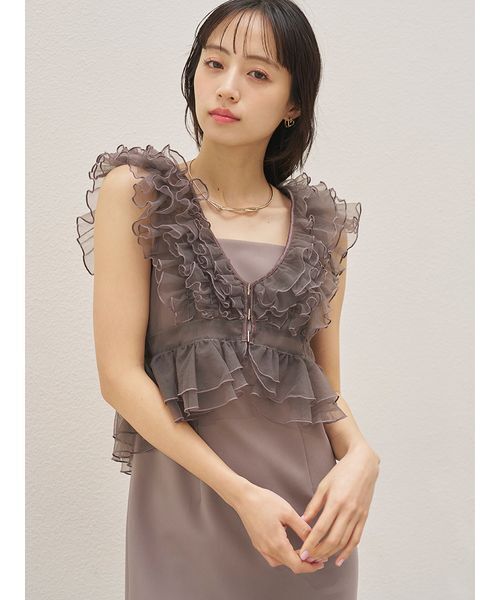 SNIDEL(スナイデル)の「チュールボレロセットキャミドレス(ドレス・レディース・グレー/ベージュ/ミント・0/1)」の6枚目の写真