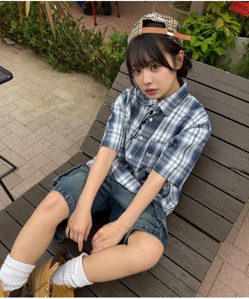 My sugar Babe（マイシュガーベイブ）の「OG logo check shirt（Tシャツ/カットソー・メンズ・ブルー系/ピンク系・LARGE/MEDIUM）」の6枚目の写真