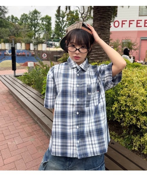 My sugar Babe（マイシュガーベイブ）の「OG logo check shirt（Tシャツ/カットソー・メンズ・ブルー系/ピンク系・LARGE/MEDIUM）」の7枚目の写真