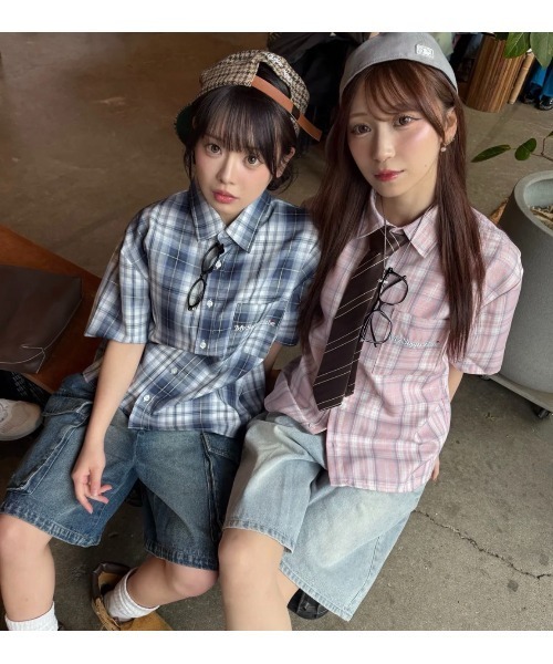 My sugar Babe（マイシュガーベイブ）の「OG logo check shirt（Tシャツ/カットソー・メンズ・ブルー系/ピンク系・LARGE/MEDIUM）」の8枚目の写真