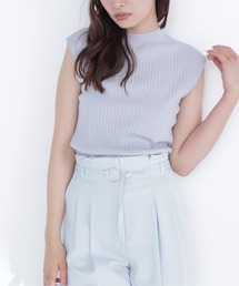 2021ss◇ナチュラルビューティーベーシック　リブハイネック五分袖カットソー NATURAL BEAUTY BASIC（ナチュラルビューティーベーシック）の「シアー