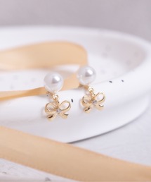 【Peony/ピオニー】パールドロップリボンピアス【アレルギー対応】
