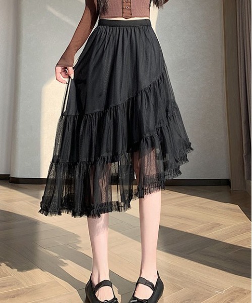 ＆soiree（アンドソワレ）の「アシンメトリーフリルシアースカート（スカート・レディース・グレー/アイボリー/ブラック・SMALL/MEDIUM/LARGE/X-LARGE）」の2枚目の写真