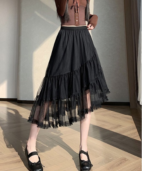 ＆soiree（アンドソワレ）の「アシンメトリーフリルシアースカート（スカート・レディース・グレー/アイボリー/ブラック・SMALL/MEDIUM/LARGE/X-LARGE）」の5枚目の写真