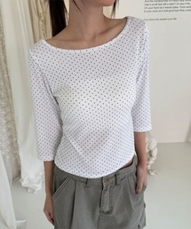 ドット ラウンドネック 7分袖 Tシャツ