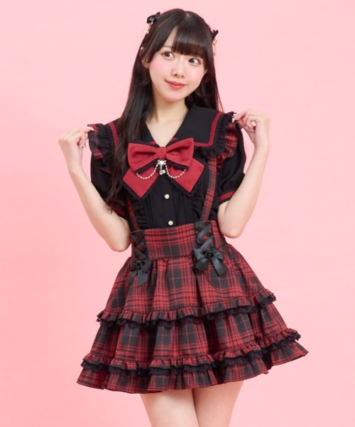 Secret Honey(シークレットハニー)の「半袖レースアップセーラーブラウス(シャツ/ブラウス・レディース・オフホワイト/ブラック・MEDIUM)」の6枚目の写真