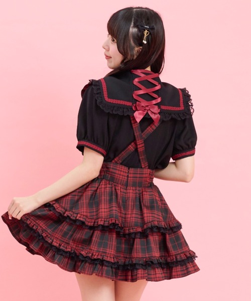Secret Honey(シークレットハニー)の「半袖レースアップセーラーブラウス(シャツ/ブラウス・レディース・オフホワイト/ブラック・MEDIUM)」の7枚目の写真