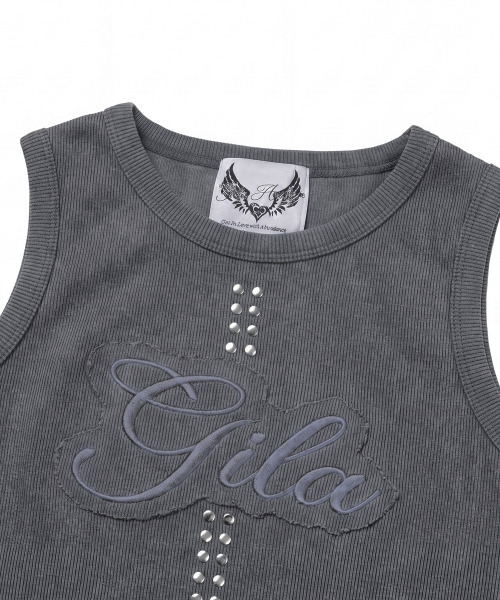 GILAARCHIVE(ギラアーカイブ)の「STUD PATCH LOGO DYED SLEEVELESS_CHARCOAL(Tシャツ/カットソー・レディース・その他・FREE)」の3枚目の写真