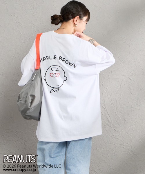 PEANUTS（ピーナッツ）の「[PEANUTS×JEANS FACTORY/ピーナッツ×ジーンズ ファクトリー] チャーリー・ブラウン / ハート刺繍プリントTシャツ（Tシャツ/カットソー・レディース・アッシュグレー/ホワイト/スミクロ・S/M/L）」の15枚目の写真