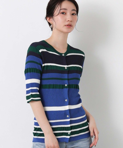 MARECHAL TERRE(マルシャルテル)の「マルチボーダー配色カーディガン(カーディガン/ボレロ・レディース・ブルー/レッド・FREE)」の1枚目の写真