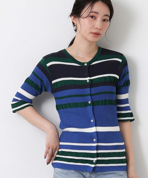 MARECHAL TERRE(マルシャルテル)の「マルチボーダー配色カーディガン(カーディガン/ボレロ・レディース・ブルー/レッド・FREE)」の7枚目の写真