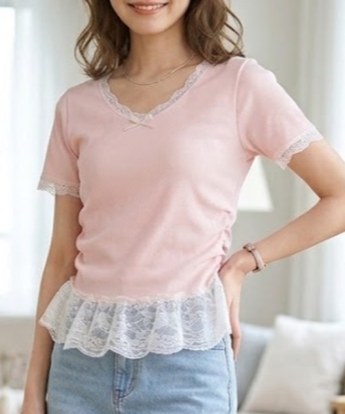 gossip!ロサンゼルス(ゴシップロサンゼルス)の「YUGA フェミニン フリルトップス(Tシャツ/カットソー・レディース・ライトブルー/ピンク・FREE)」の10枚目の写真