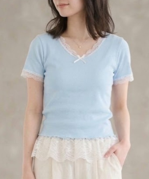 gossip!ロサンゼルス(ゴシップロサンゼルス)の「YUGA フェミニン フリルトップス(Tシャツ/カットソー・レディース・ライトブルー/ピンク・FREE)」の9枚目の写真