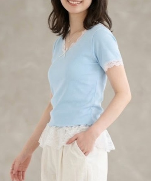 gossip!ロサンゼルス(ゴシップロサンゼルス)の「YUGA フェミニン フリルトップス(Tシャツ/カットソー・レディース・ライトブルー/ピンク・FREE)」の12枚目の写真