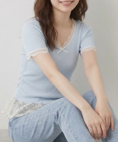 gossip!ロサンゼルス(ゴシップロサンゼルス)の「YUGA フェミニン フリルトップス(Tシャツ/カットソー・レディース・ライトブルー/ピンク・FREE)」の13枚目の写真