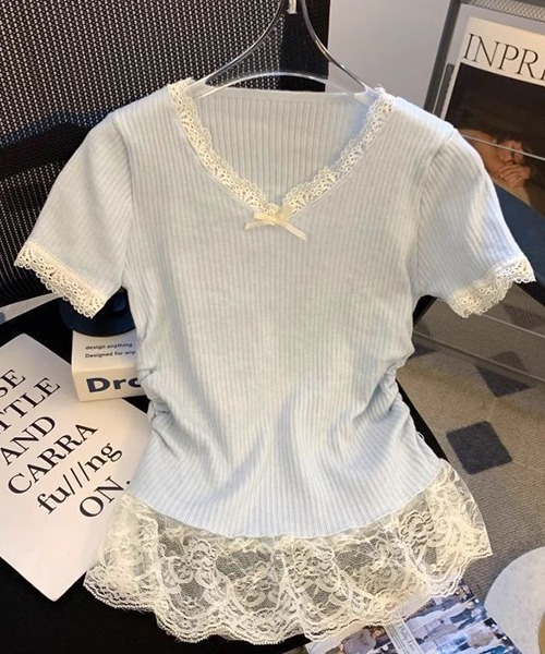 gossip!ロサンゼルス(ゴシップロサンゼルス)の「YUGA フェミニン フリルトップス(Tシャツ/カットソー・レディース・ライトブルー/ピンク・FREE)」の7枚目の写真