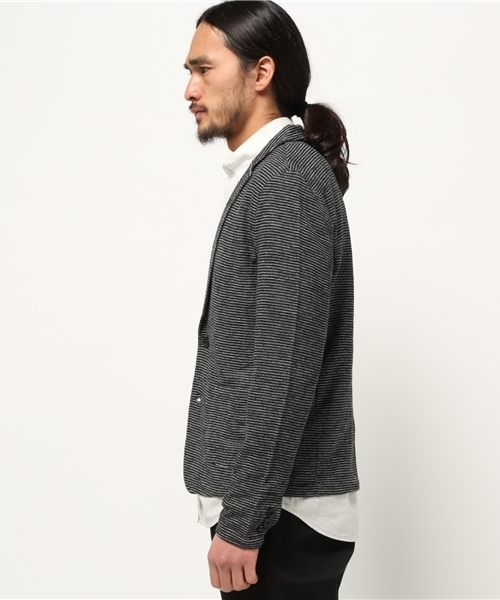 VENCEEXCHANGE(ヴァンスエクスチェンジ)の「Wフェイスボーダーテーラードジャケット(テーラードジャケット・メンズ・グレー/ブラック・SMALL/LARGE/MEDIUM)」の3枚目の写真