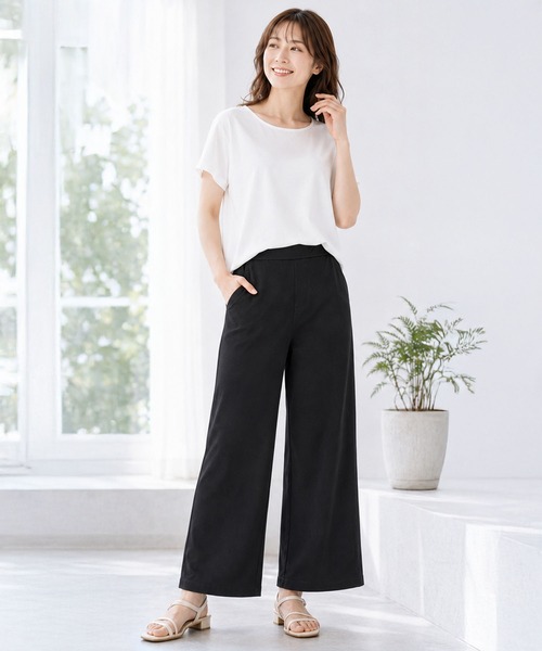 ヒヤロン(ヒヤロン)の「【着るヒヤロン】 レディース冷感ツイルワイドパンツ 持続冷感 ストレッチ(その他パンツ・レディース・ベージュ/ブルー/ブラック/ネイビー・L/M/LL)」の9枚目の写真