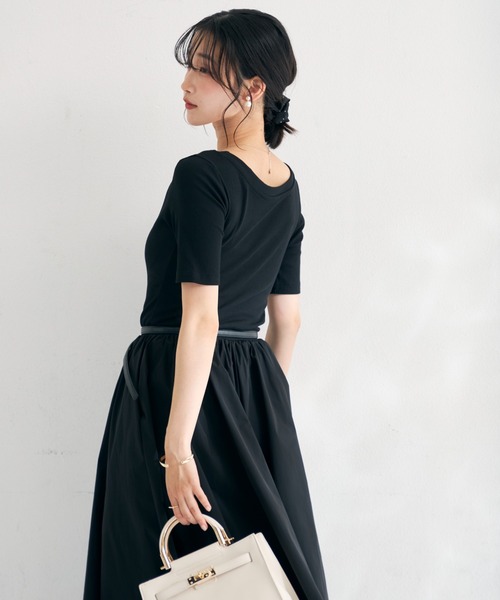MISCH MASCH(ミッシュマッシュ)の「2026春夏新作 ベルト付きドッキングワンピース(ワンピース・レディース・ブラック/ベージュ・フリ-)」の7枚目の写真