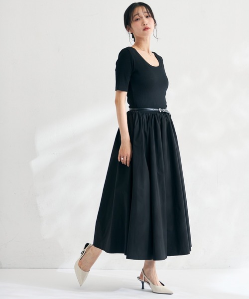 MISCH MASCH(ミッシュマッシュ)の「2026春夏新作 ベルト付きドッキングワンピース(ワンピース・レディース・ブラック/ベージュ・フリ-)」の8枚目の写真