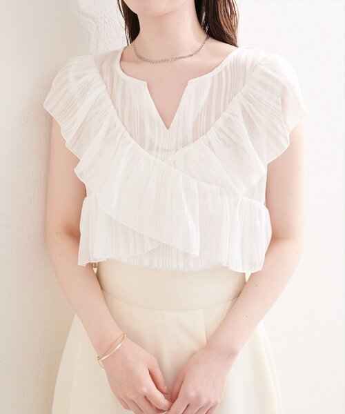 natural couture(ナチュラルクチュール)の「スキッパーフリルブラウス(シャツ/ブラウス・レディース・ブルー/ピンク/ブラック/オフホワイト/ミント・FREE)」の7枚目の写真