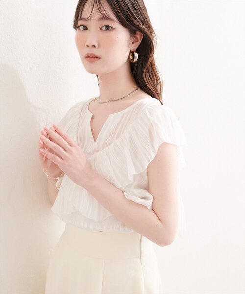 natural couture(ナチュラルクチュール)の「スキッパーフリルブラウス(シャツ/ブラウス・レディース・ブルー/ピンク/ブラック/オフホワイト/ミント・FREE)」の9枚目の写真