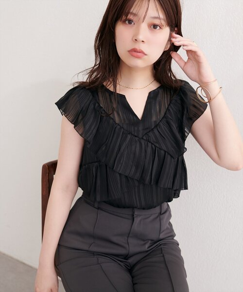 natural couture(ナチュラルクチュール)の「スキッパーフリルブラウス(シャツ/ブラウス・レディース・ブルー/ピンク/ブラック/オフホワイト/ミント・FREE)」の19枚目の写真