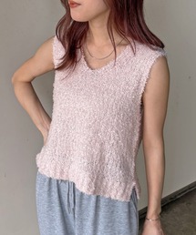 【ISOOK / アイスー】チョウチョヤーンニットベスト / フェザーヤーン Vネック サマーニット 春夏ニット レイヤード ノースリーブ ZOZOTOWN限定