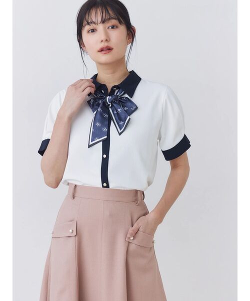 TONAL(トーナル)の「スカーフタイハーフスリーブシャツ(シャツ/ブラウス・レディース・ピンク/ベージュ/ネイビー/オフホワイト・MEDIUM)」の1枚目の写真