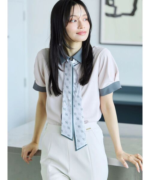 TONAL(トーナル)の「スカーフタイハーフスリーブシャツ(シャツ/ブラウス・レディース・ピンク/ベージュ/ネイビー/オフホワイト・MEDIUM)」の6枚目の写真