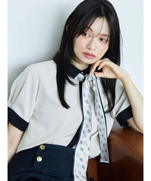 TONAL(トーナル)の「スカーフタイハーフスリーブシャツ(シャツ/ブラウス・レディース・ピンク/ベージュ/ネイビー/オフホワイト・MEDIUM)」の7枚目の写真