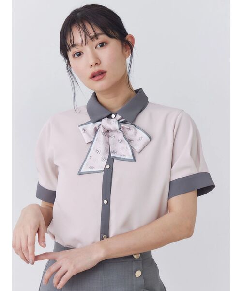 TONAL(トーナル)の「スカーフタイハーフスリーブシャツ(シャツ/ブラウス・レディース・ピンク/ベージュ/ネイビー/オフホワイト・MEDIUM)」の9枚目の写真