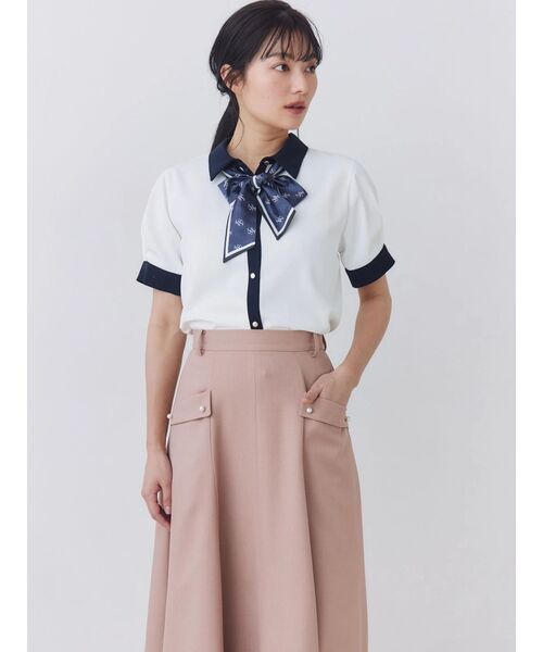TONAL(トーナル)の「スカーフタイハーフスリーブシャツ(シャツ/ブラウス・レディース・ピンク/ベージュ/ネイビー/オフホワイト・MEDIUM)」の15枚目の写真