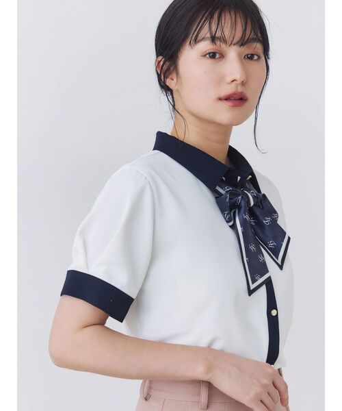 TONAL(トーナル)の「スカーフタイハーフスリーブシャツ(シャツ/ブラウス・レディース・ピンク/ベージュ/ネイビー/オフホワイト・MEDIUM)」の17枚目の写真