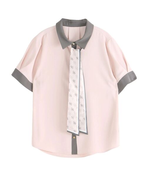 TONAL(トーナル)の「スカーフタイハーフスリーブシャツ(シャツ/ブラウス・レディース・ピンク/ベージュ/ネイビー/オフホワイト・MEDIUM)」の6枚目の写真
