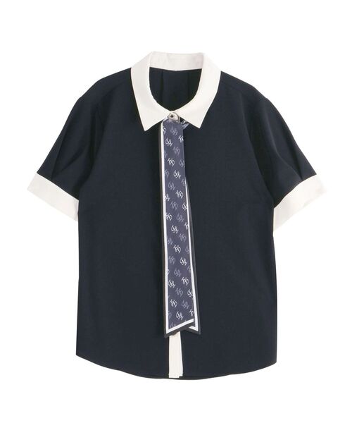 TONAL(トーナル)の「スカーフタイハーフスリーブシャツ(シャツ/ブラウス・レディース・ピンク/ベージュ/ネイビー/オフホワイト・MEDIUM)」の7枚目の写真